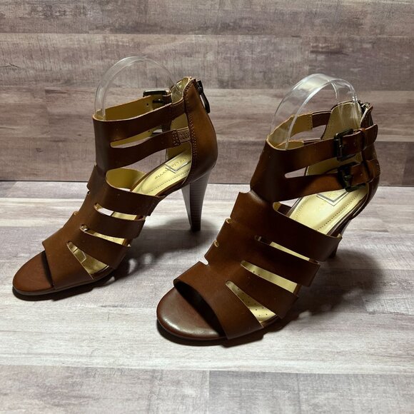 Liz Claiborne Brown Strappy Open-Toe Heels With Back Zipper Closure 7M - Picture 3 of 13